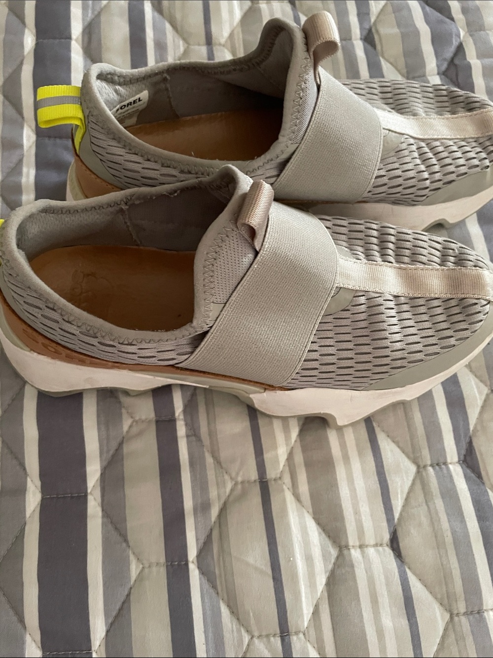 Sorel Slip-On Athletic Sneakers in Light Gray with Yellow Accent